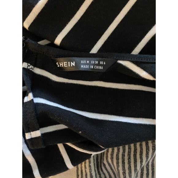 Shein Black White Striped Romper Keyhole Back Medium - Picture 6 of 8
